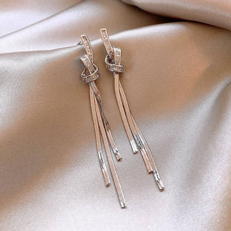 Niche Long Fringe Earrings Female Knot - YLORESHOP