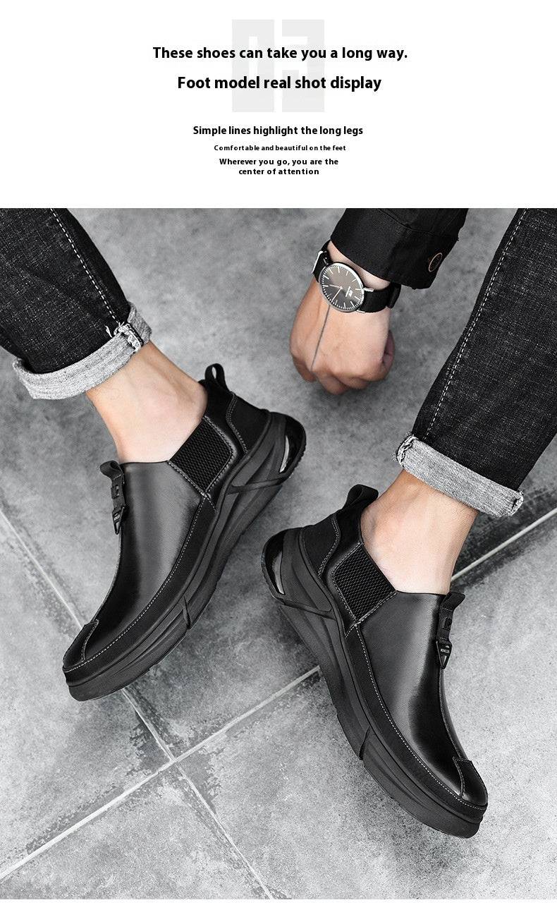 Thick-soled Business Leather Shoes Slip-on Plus Size Men's Low Cut Cowhide