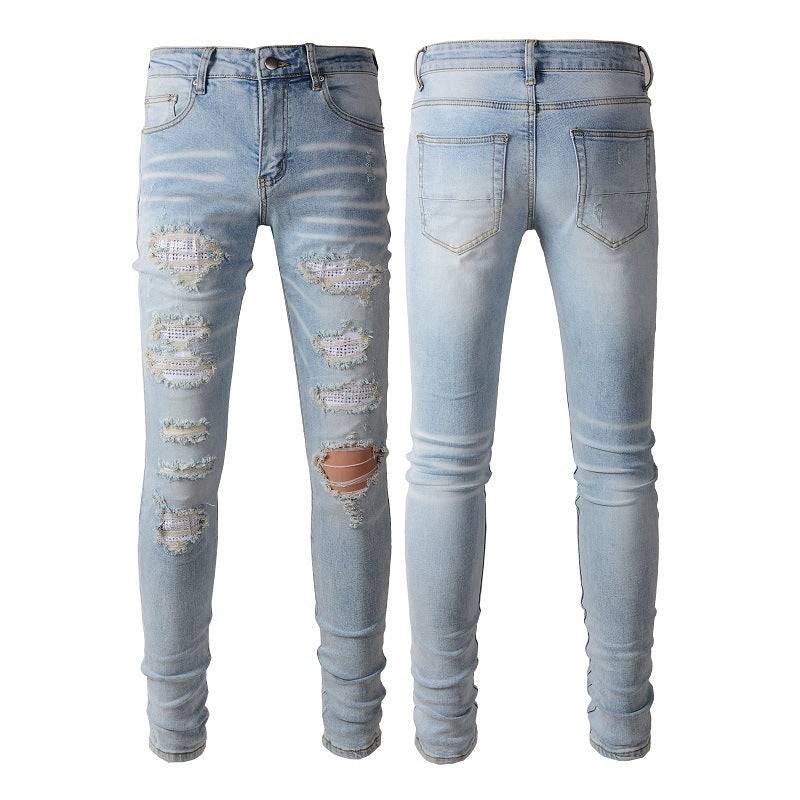 Pantaloni casual in denim strappato da uomo leggermente elastici