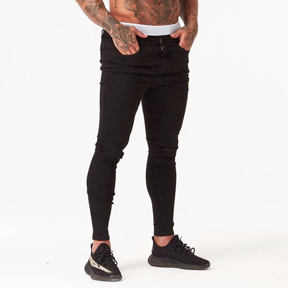 Jeans strappati da uomo super skinny lavati stile hip-hop invecchiato estivo