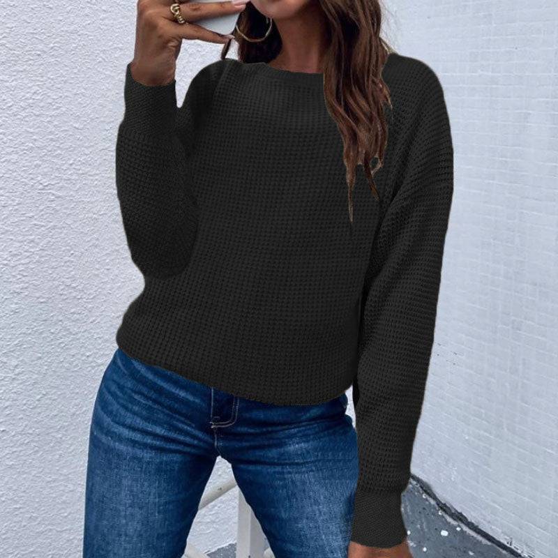 Solid Color Pullover Sweater Knitted Top For Women