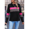 Leopard Print Color-block Crew Neck Pullover Women - YLORESHOP