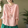 Ethnic Style Plus Size Cotton And Linen Shirt For Women - YLORESHOP