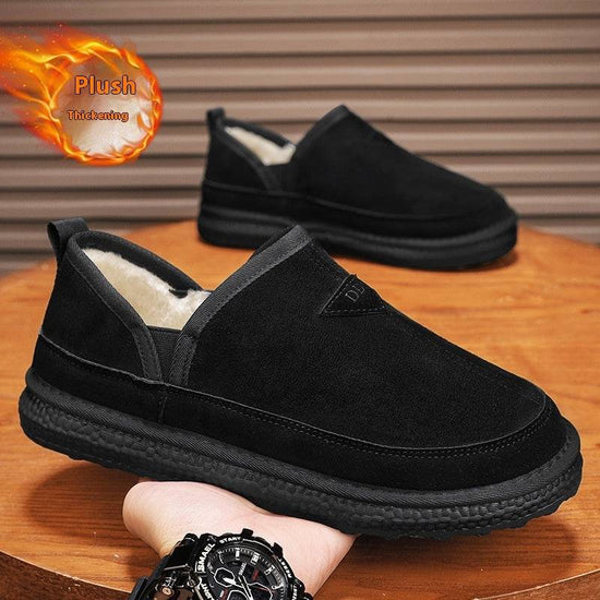 V-cut Fleece Snow Boots Winter Warm Round-toed Suede Ankle Boot Fashion Simple Non-slip Flat Cotton Shoes For Men - YLORESHOP