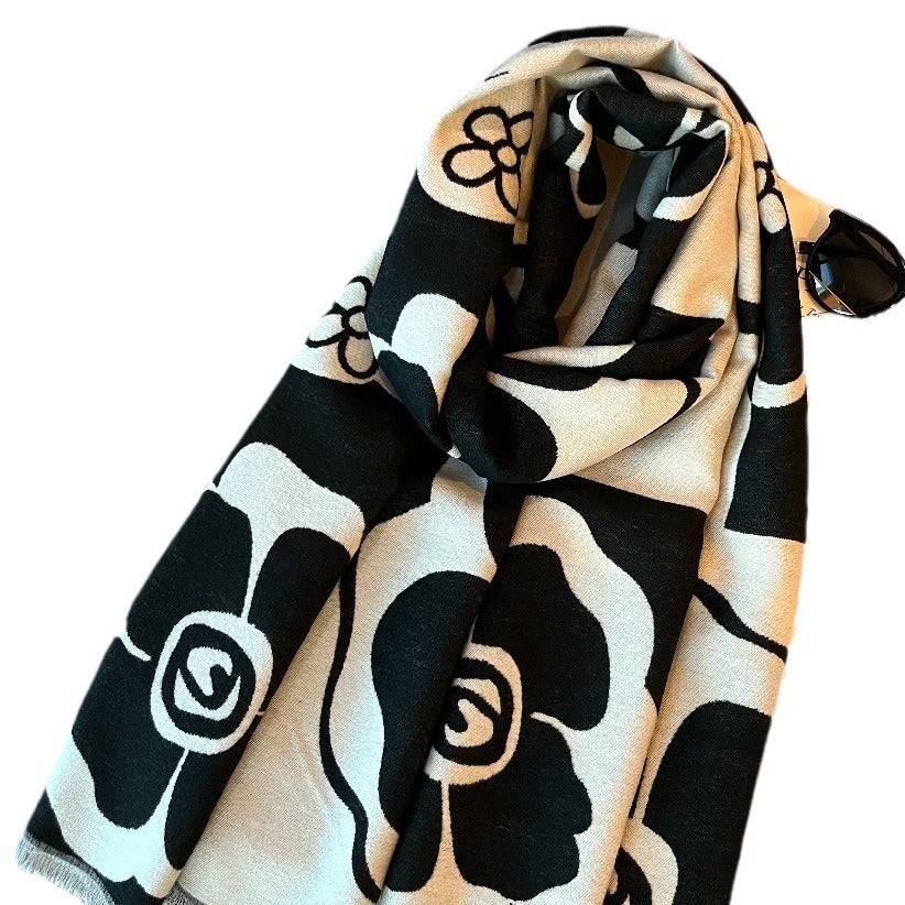 Air-conditioned Room Spring And Summer High-grade Versatile Black And White Scarf Warm Dress - YLORESHOP