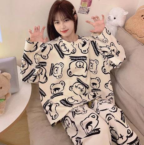 Cute Bear Round Neck Long Sleeve Winter Can Be Outerwear Homewear Suit - YLORESHOP