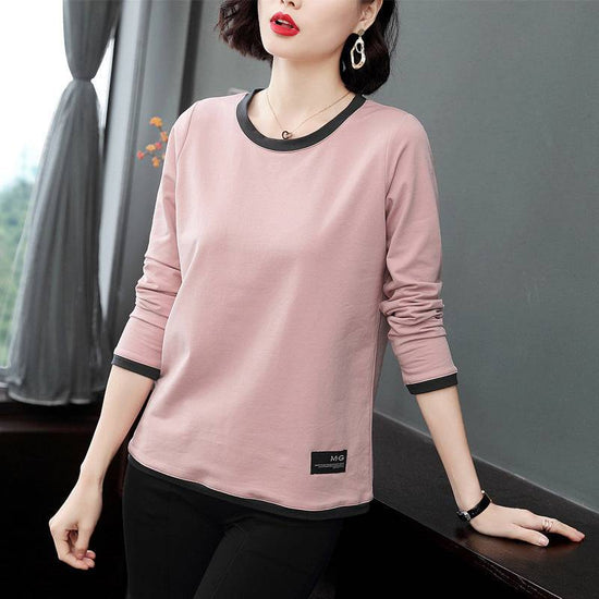 Women's Patchwork Round Neck Long-sleeved T-shirt - YLORESHOP