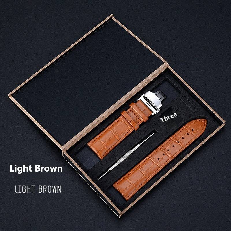 Butterfly Clasp Business Bamboo Pattern Cowhide Leather Watch Band - YLORESHOP