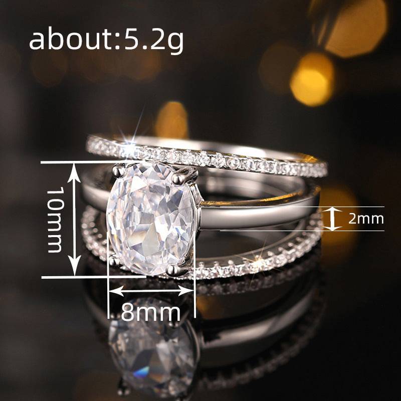 Four-claw Inlaid Ring Three Ring Set Oval Female - YLORESHOP