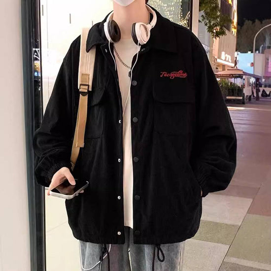 Corduroy Coat Men's Spring And Autumn Loose Plus Size Men's Clothing Plus-sized Plus-sized Fat Jacket Autumn Clothing - YLORESHOP