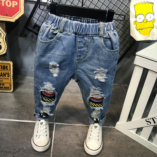 New Korean Style Hollow Stitching Children's Pants Washed - YLORESHOP