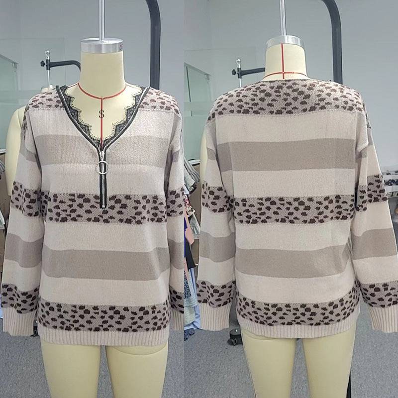 Autumn And Winter Stitching Striped Sweater Top - YLORESHOP