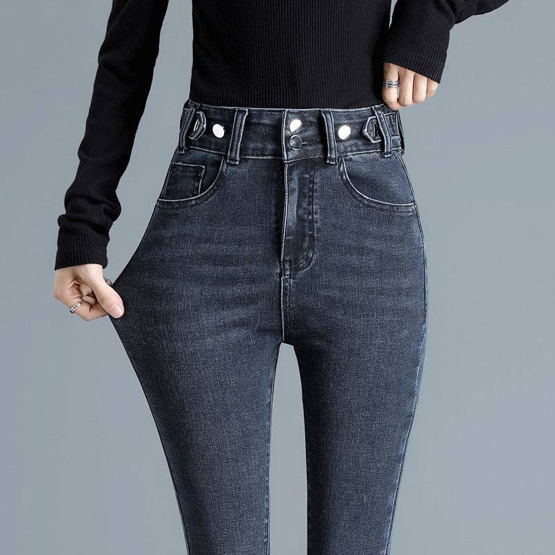 Jeans elasticizzati a vita alta Pantaloni skinny attillati e caldi da donna