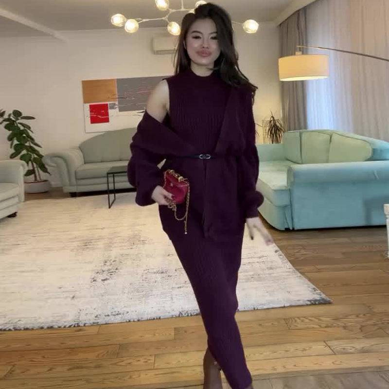 Lazy Fashion Knitwear Long Skirt Suit Women