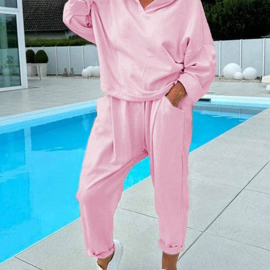 Women's Solid Color Hooded Sweatshirt Two-piece Set - YLORESHOP