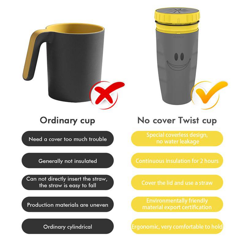 No Cover Twist Cup Travel Portable Cup Double Insulation Tumbler Straw Sippy Water Bottles Portable For Children Adults - YLORESHOP