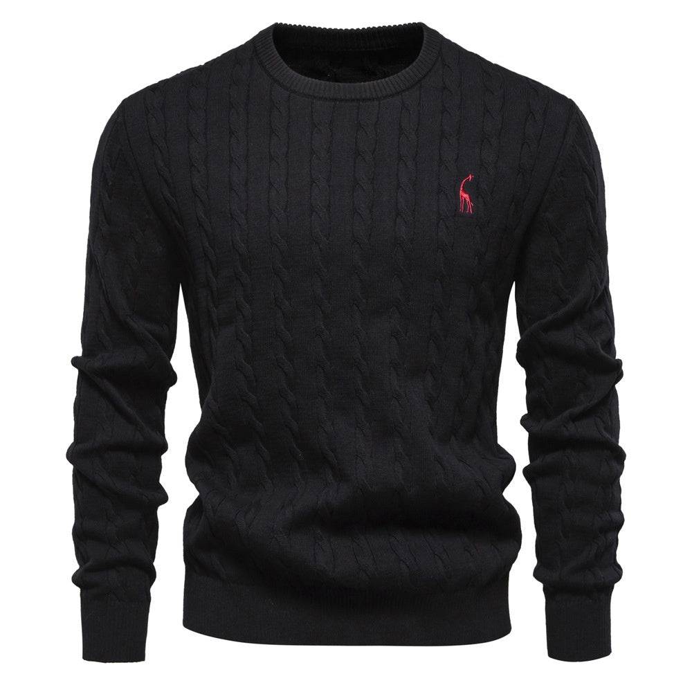 Autumn And Winter Sweater Pullover Deer Embroidery Solid Color Sweater For Men - YLORESHOP