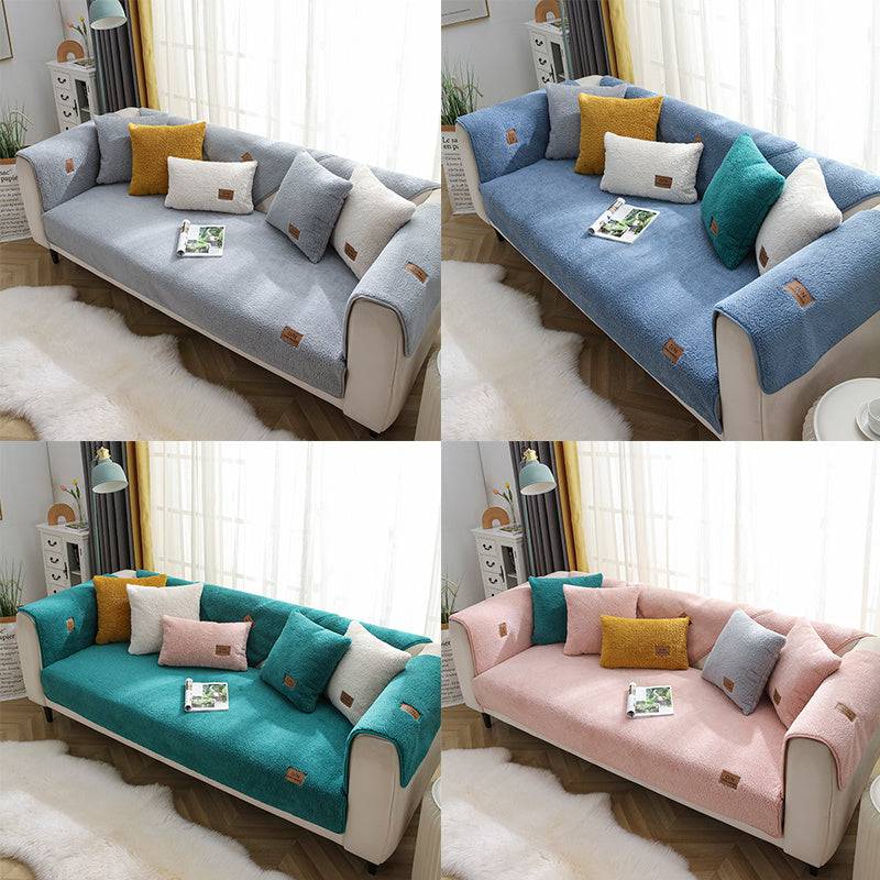 Modern Solid Color Winter Lamb Wool Sofa Towel Thicken Plush Soft And Smooth Sofa Covers For Living Room Anti-slip Couch Cover - YLORESHOP