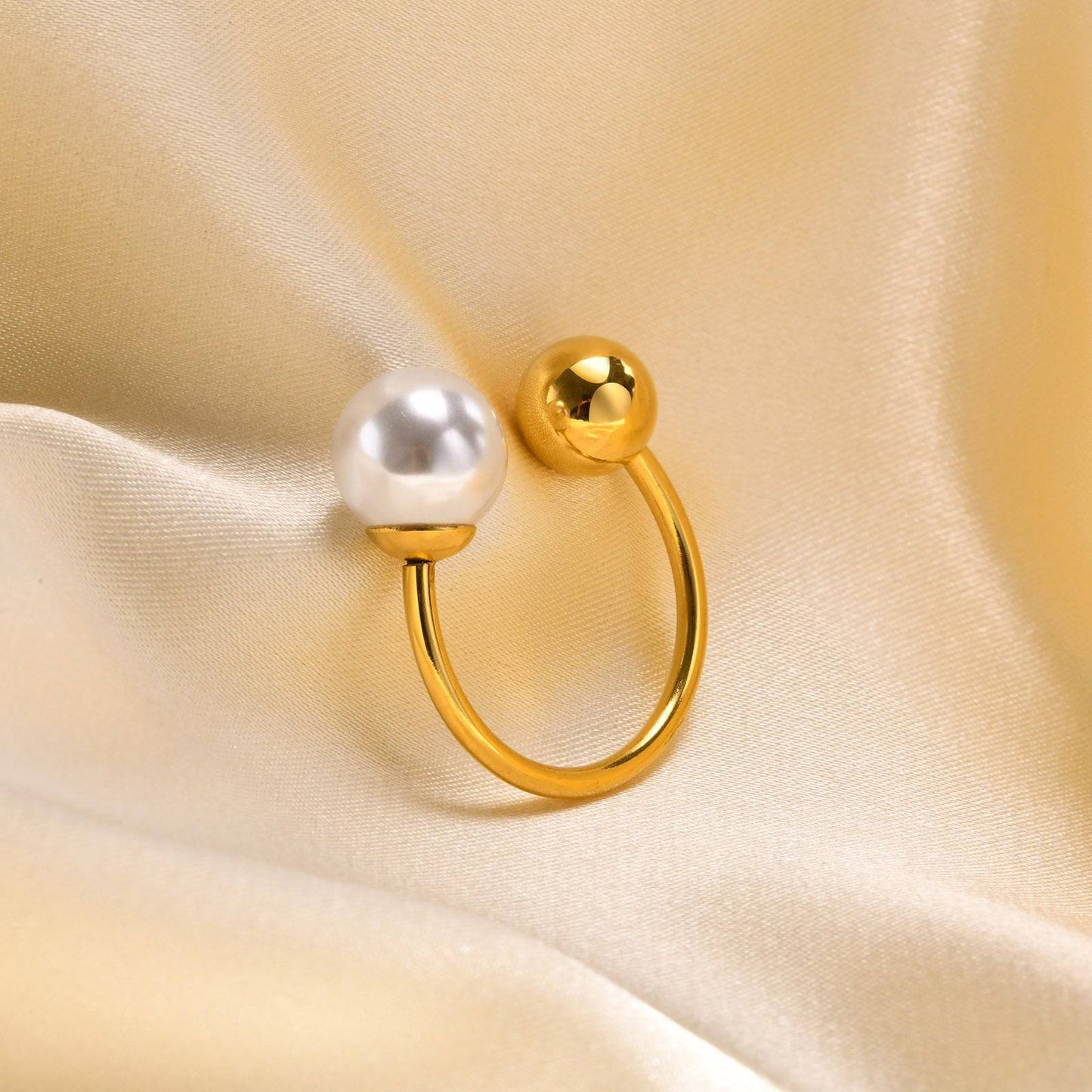 Simple Pearl Ring Stainless Steel Adjustable Opening Ball - YLORESHOP