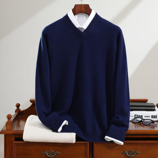 Men's pure cashmere sweater with V-neck