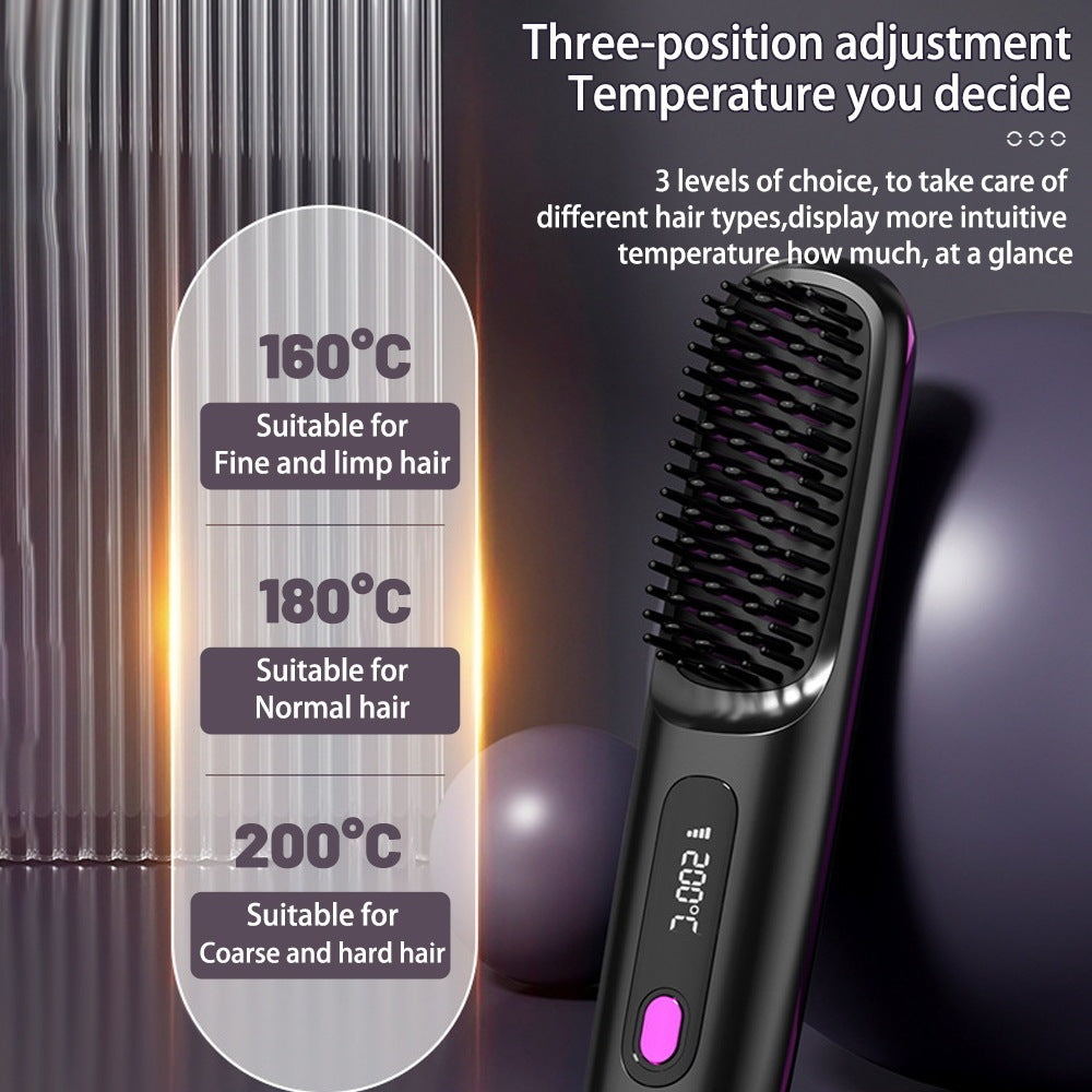 2 In 1 Straight Hair Comb Wireless Hair Straightener Brush Hair Fast Heating Portable Hot Curler USB Charging - YLORESHOP