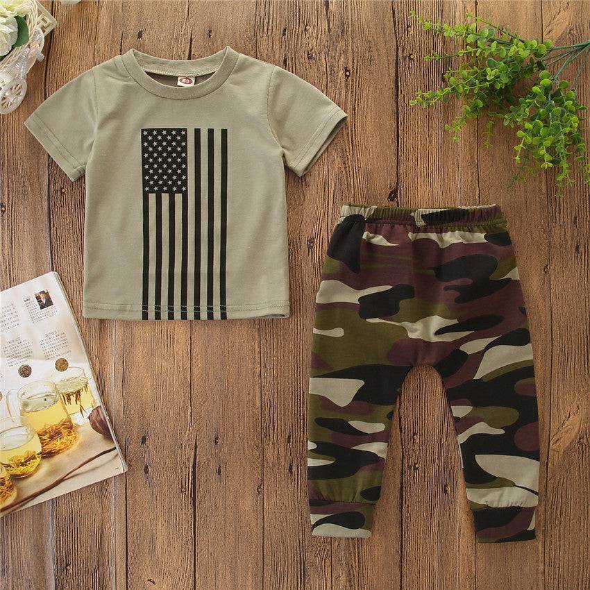 Little Kids' Suit Summer Men's Clothing Independence Day Flag Camouflage Suit - YLORESHOP