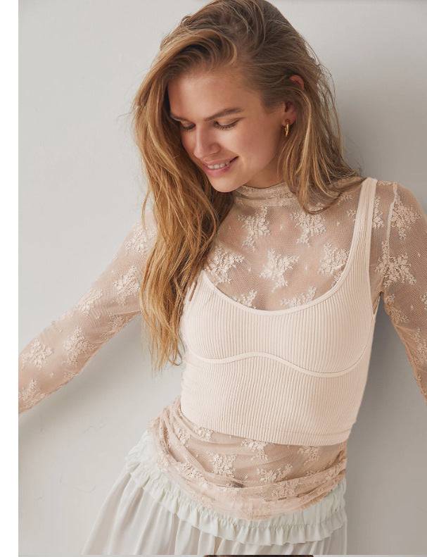 European And American Women's Clothing See-through Lace Top - YLORESHOP