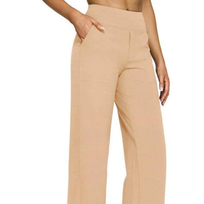 Pocket Knitted Straight High Waist Trousers - YLORESHOP