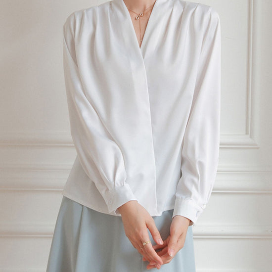 Elegant V-neck Satin Shirt Women's Commuter Formal Wear - YLORESHOP