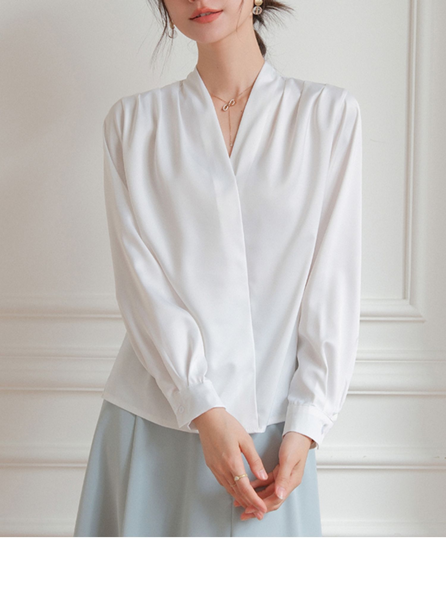 Elegant V-neck Satin Shirt Women's Commuter Formal Wear - YLORESHOP
