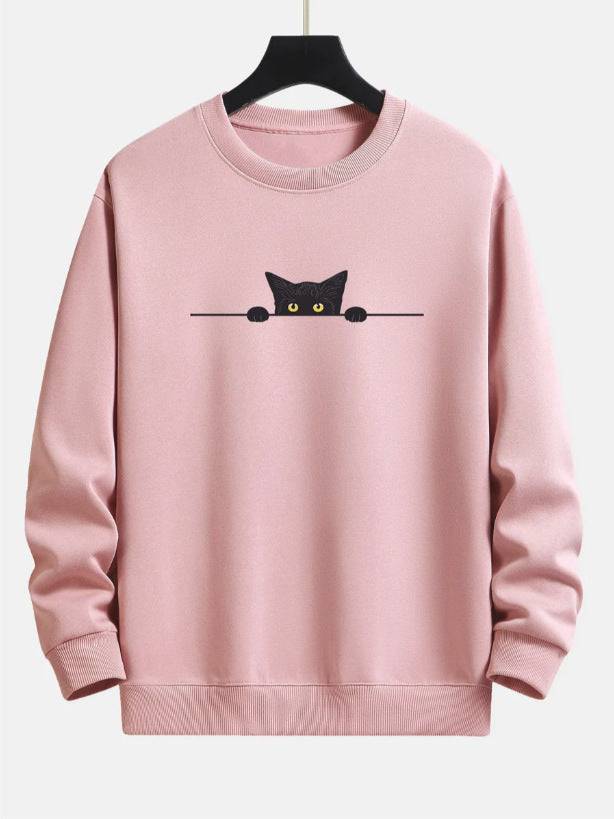 Maglione girocollo con simpatico gatto con stampa creativa di gatti