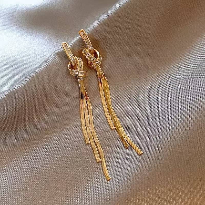 Niche Long Fringe Earrings Female Knot - YLORESHOP