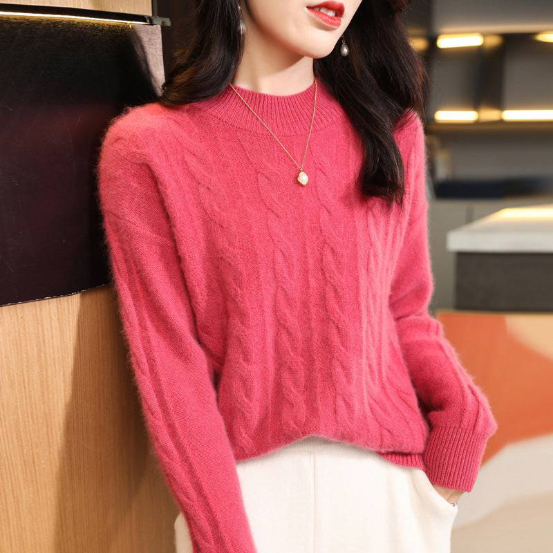 Pure Wool Sweater Women's Half Turtleneck Thick Twist Bottoming Shirt - YLORESHOP
