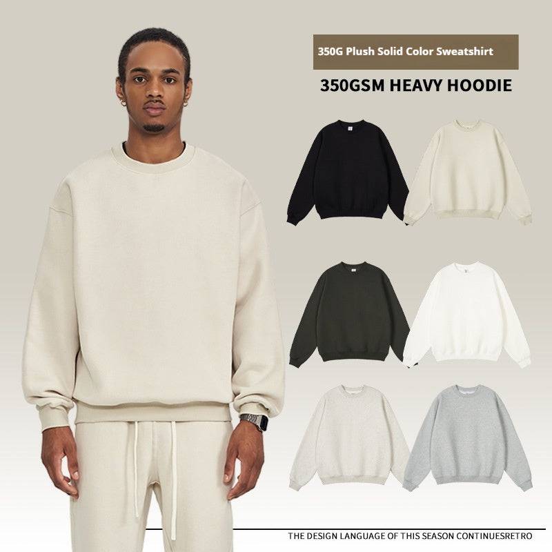 Men's Fleece-lined Thickened Drop-shoulder Pullover Loose American Top