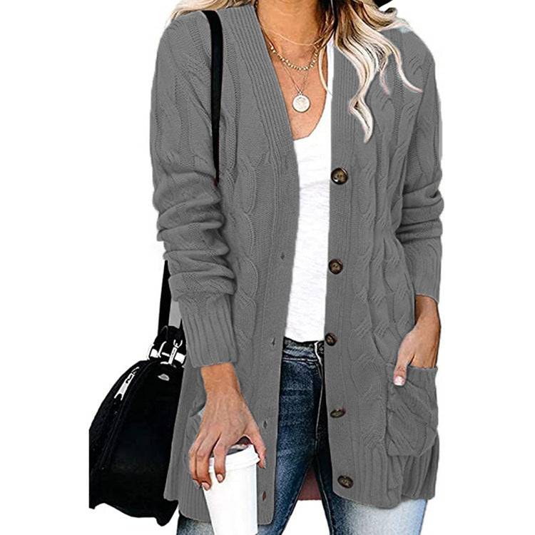 Autumn And Winter Women's Casual Knitted Button Coat