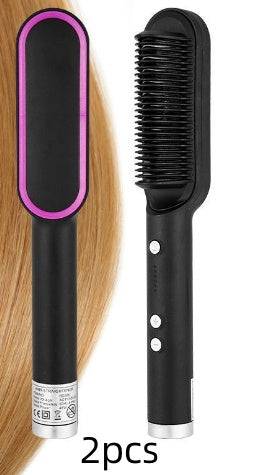 New 2 In 1 Hair Straightener Hot Comb Negative Ion Curling Tong Dual-purpose Electric Hair Brush - YLORESHOP