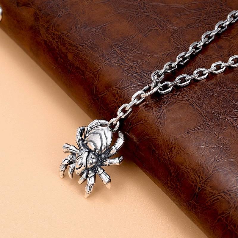 S925 Sterling Silver Spider Pendant Men's Hip Hop Fashion Necklace Pendant Retro Ornament - YLORESHOP