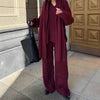 All-match V-neck Long-sleeved Sweater Trousers Suit With Scarf - YLORESHOP