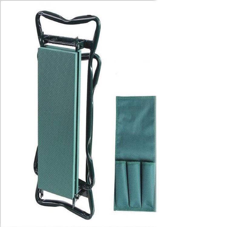 Foldable Outdoor Lawn Bench Chair With Tool Pouch Garden Rest 