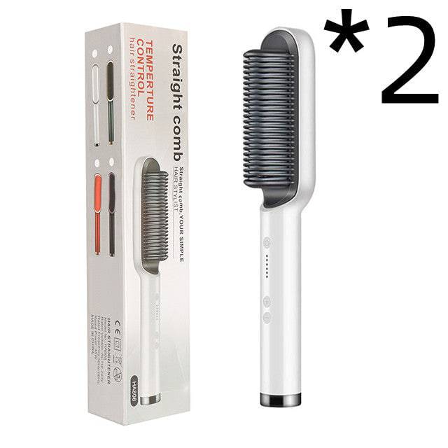 New 2 In 1 Hair Straightener Hot Comb Negative Ion Curling Tong Dual-purpose Electric Hair Brush - YLORESHOP