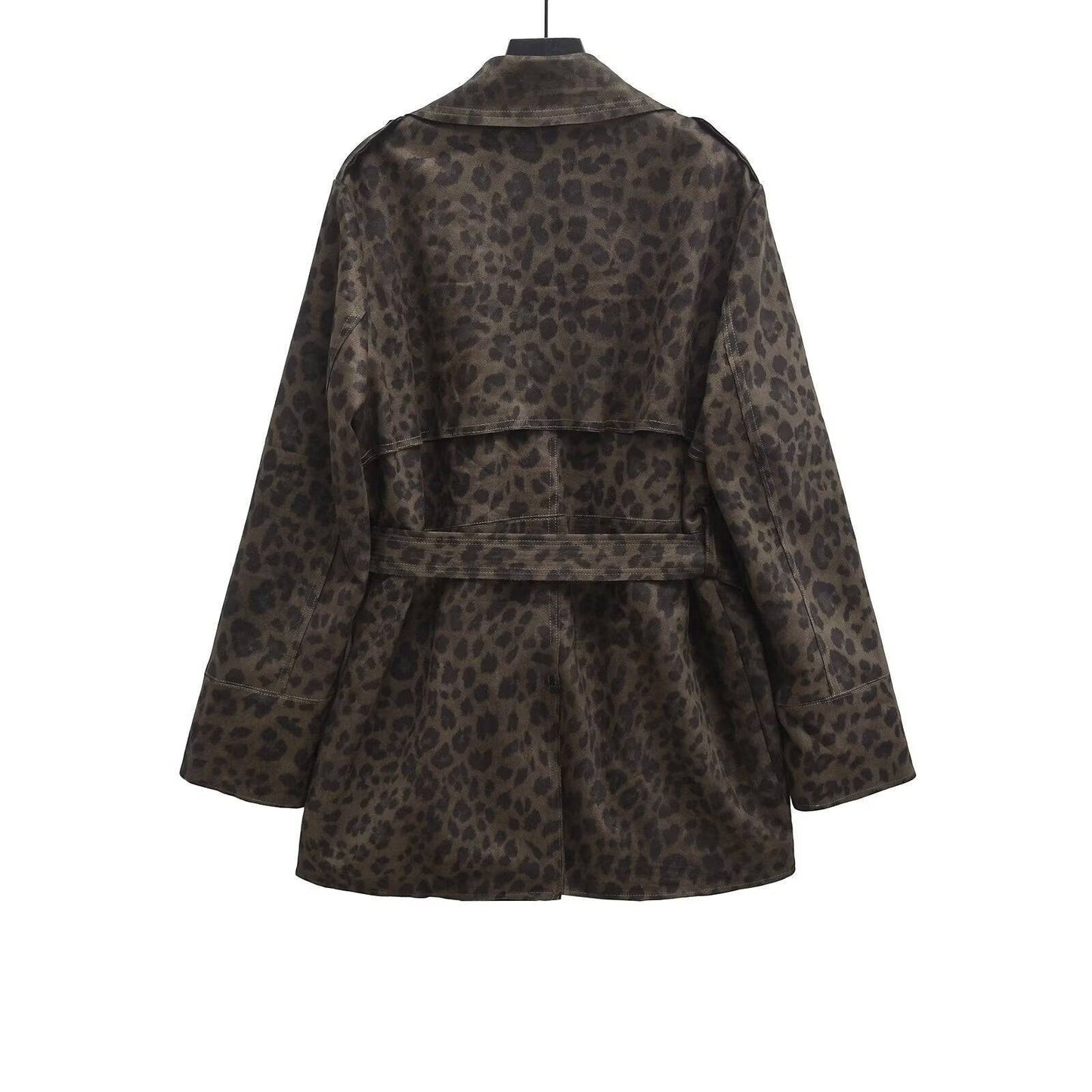 Cappotto a maniche lunghe con cintura con chiusura a bavero con stampa leopardata da donna