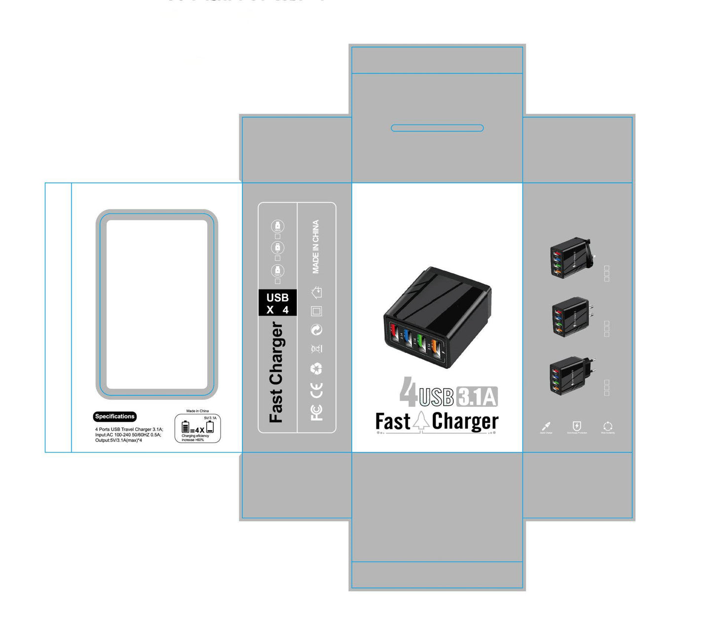 Caricatore USB Quick Charge 3.0 4 Adattatore telefonico per tablet Caricabatterie mobile da parete portatile Caricatore rapido