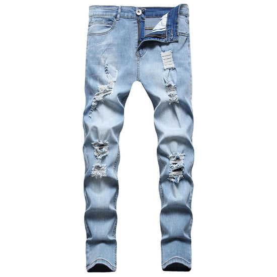 New Men's Ripped Matte White Slim-fit Denim Trousers Fashion - YLORESHOP