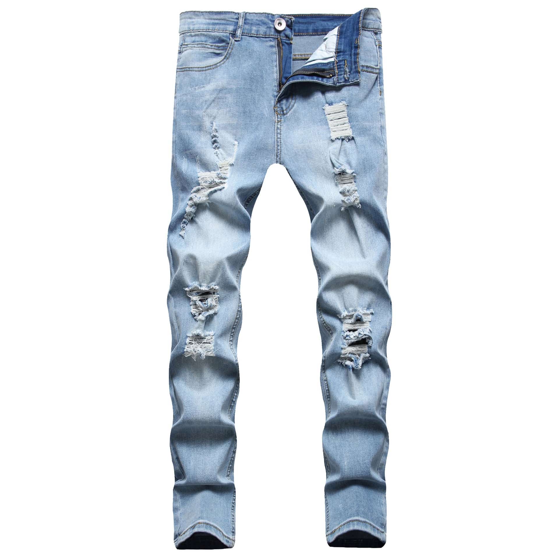 New Men's Ripped Matte White Slim-fit Denim Trousers Fashion - YLORESHOP