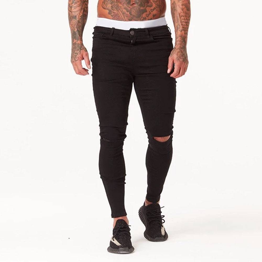 Jeans strappati da uomo super skinny lavati stile hip-hop invecchiato estivo