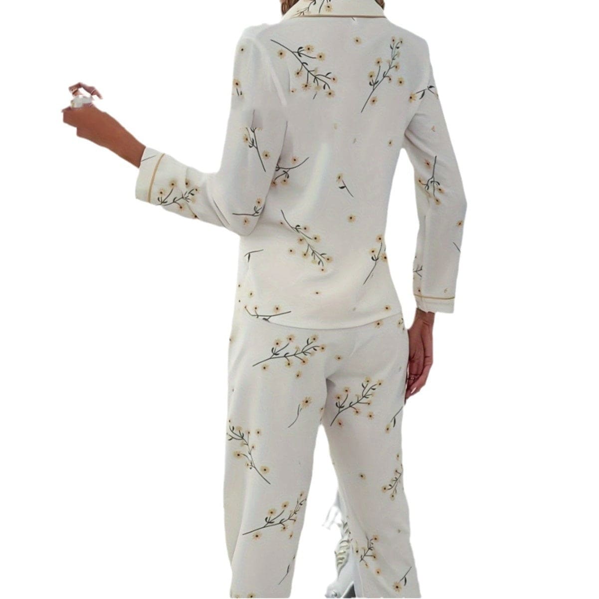 Spring And Autumn Home Lapel Button Leaf Printed Pajamas Two-piece Set