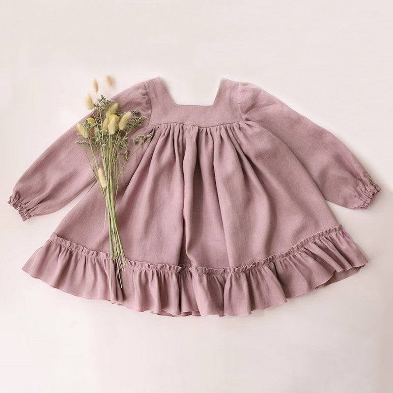 Casual Solid Color Cotton And Linen Children Dress - YLORESHOP