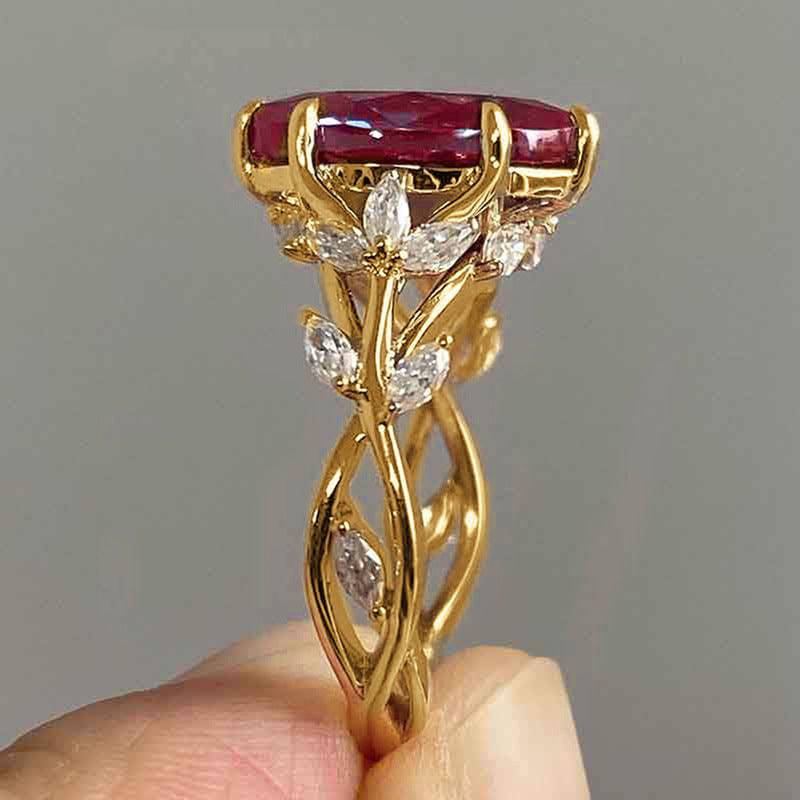 Zircon Ring Female Court Leaf Vine Design - YLORESHOP