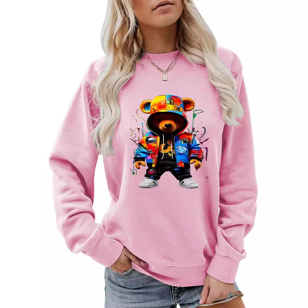 Abbigliamento da donna Colletto avvolto con tacco Felpa con cappuccio spazzolato Girocollo Cartoon