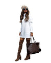 Women's New Round Neck Long Sleeve Knitted Sweater Dress - YLORESHOP